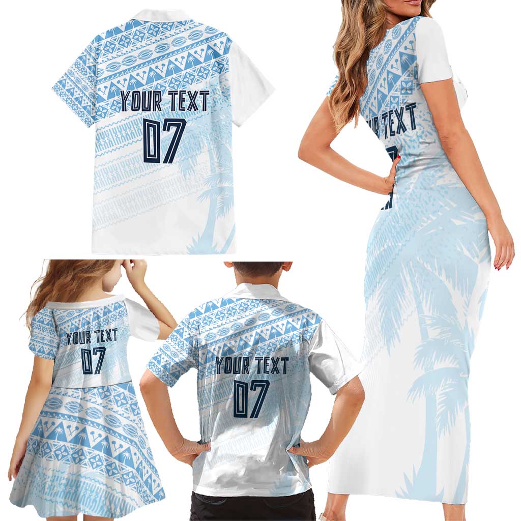 Fiji Rugby Custom Kaiviti Masi Family Matching Short Sleeve Bodycon Dress and Hawaiian Shirt Turquoise - Polynesian Pride