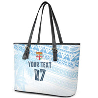 Fiji Rugby Custom Kaiviti Masi Leather Tote Bag Turquoise - Polynesian Pride