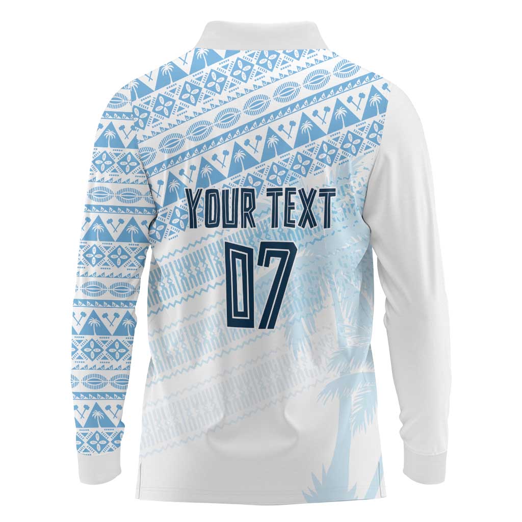 Fiji Rugby Custom Kaiviti Masi Long Sleeve Polo Shirt Turquoise - Polynesian Pride