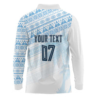 Fiji Rugby Custom Kaiviti Masi Long Sleeve Polo Shirt Turquoise - Polynesian Pride