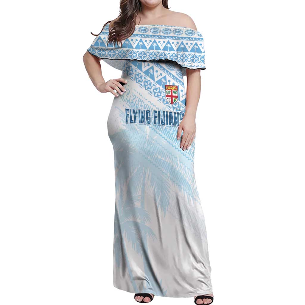 Fiji Rugby Custom Kaiviti Masi Off Shoulder Maxi Dress Turquoise - Polynesian Pride