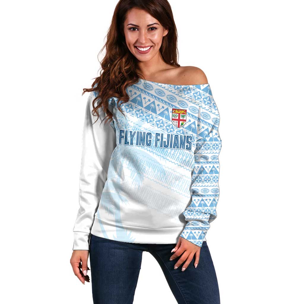 Fiji Rugby Custom Kaiviti Masi Off Shoulder Sweater Turquoise - Polynesian Pride