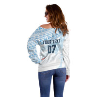 Fiji Rugby Custom Kaiviti Masi Off Shoulder Sweater Turquoise - Polynesian Pride