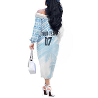 Fiji Rugby Custom Kaiviti Masi Off The Shoulder Long Sleeve Dress Turquoise - Polynesian Pride