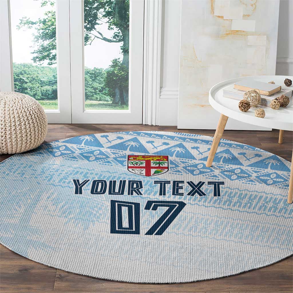 Fiji Rugby Custom Kaiviti Masi Round Carpet Turquoise - Polynesian Pride