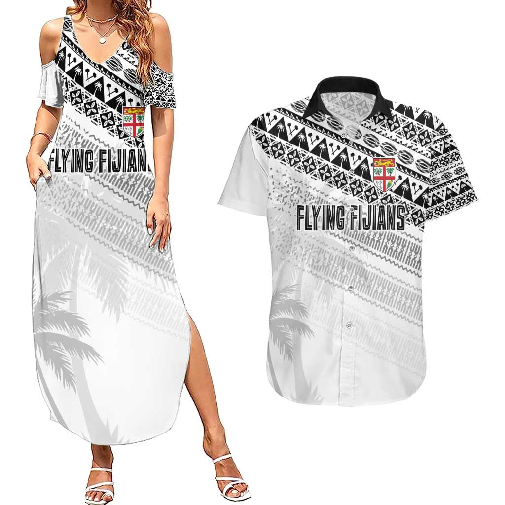 Fiji Rugby Custom Kaiviti Masi Couples Matching Summer Maxi Dress and Hawaiian Shirt Black - Polynesian Pride