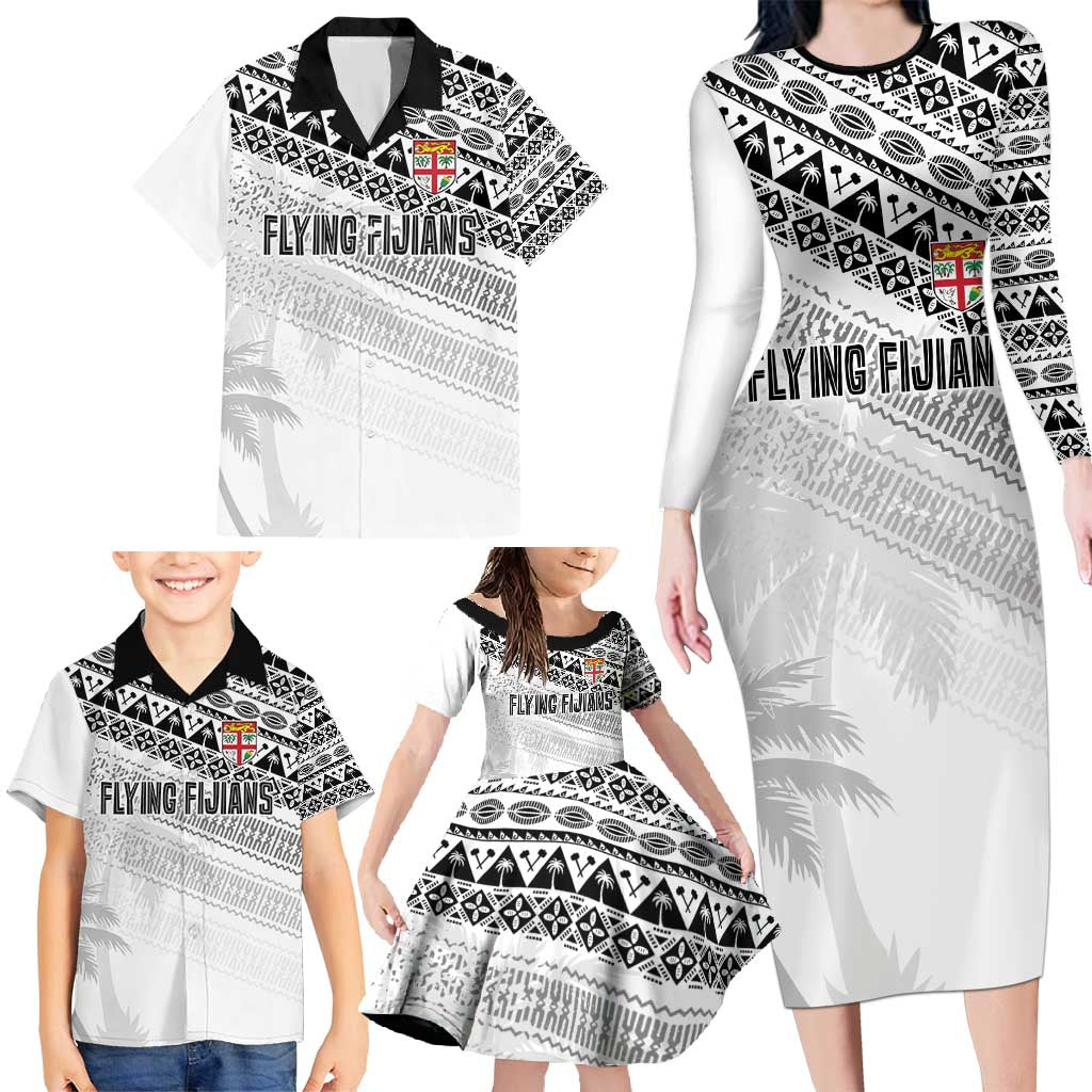 Fiji Rugby Custom Kaiviti Masi Family Matching Long Sleeve Bodycon Dress and Hawaiian Shirt Black - Polynesian Pride