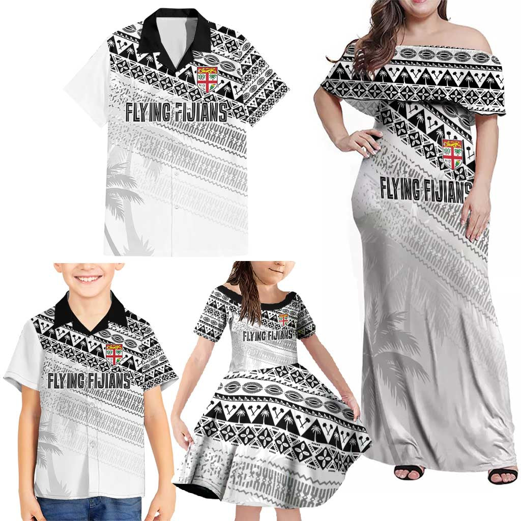 Fiji Rugby Custom Kaiviti Masi Family Matching Off Shoulder Maxi Dress and Hawaiian Shirt Black - Polynesian Pride