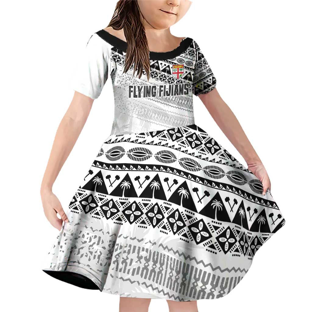 Fiji Rugby Custom Kaiviti Masi Family Matching Off Shoulder Short Dress and Hawaiian Shirt Black - Polynesian Pride