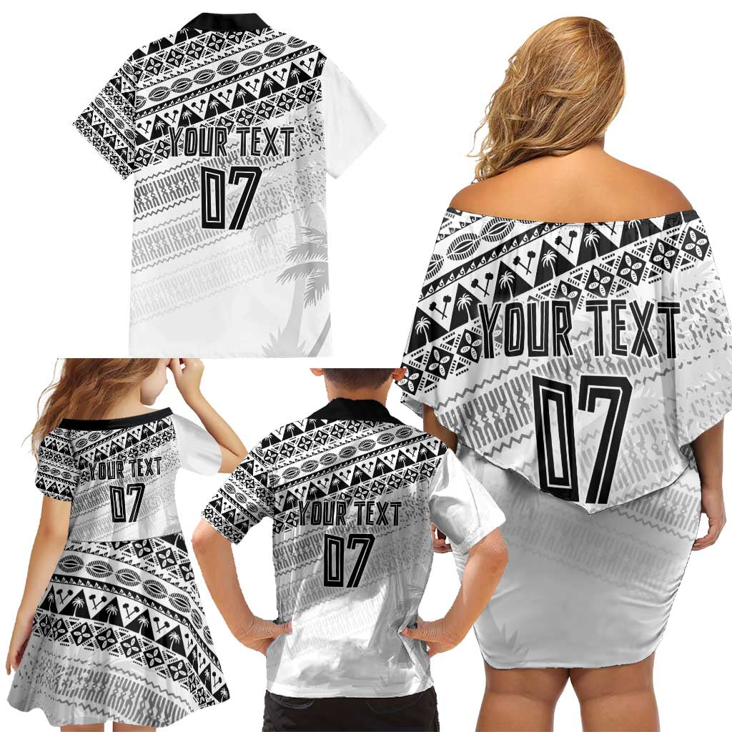 Fiji Rugby Custom Kaiviti Masi Family Matching Off Shoulder Short Dress and Hawaiian Shirt Black - Polynesian Pride