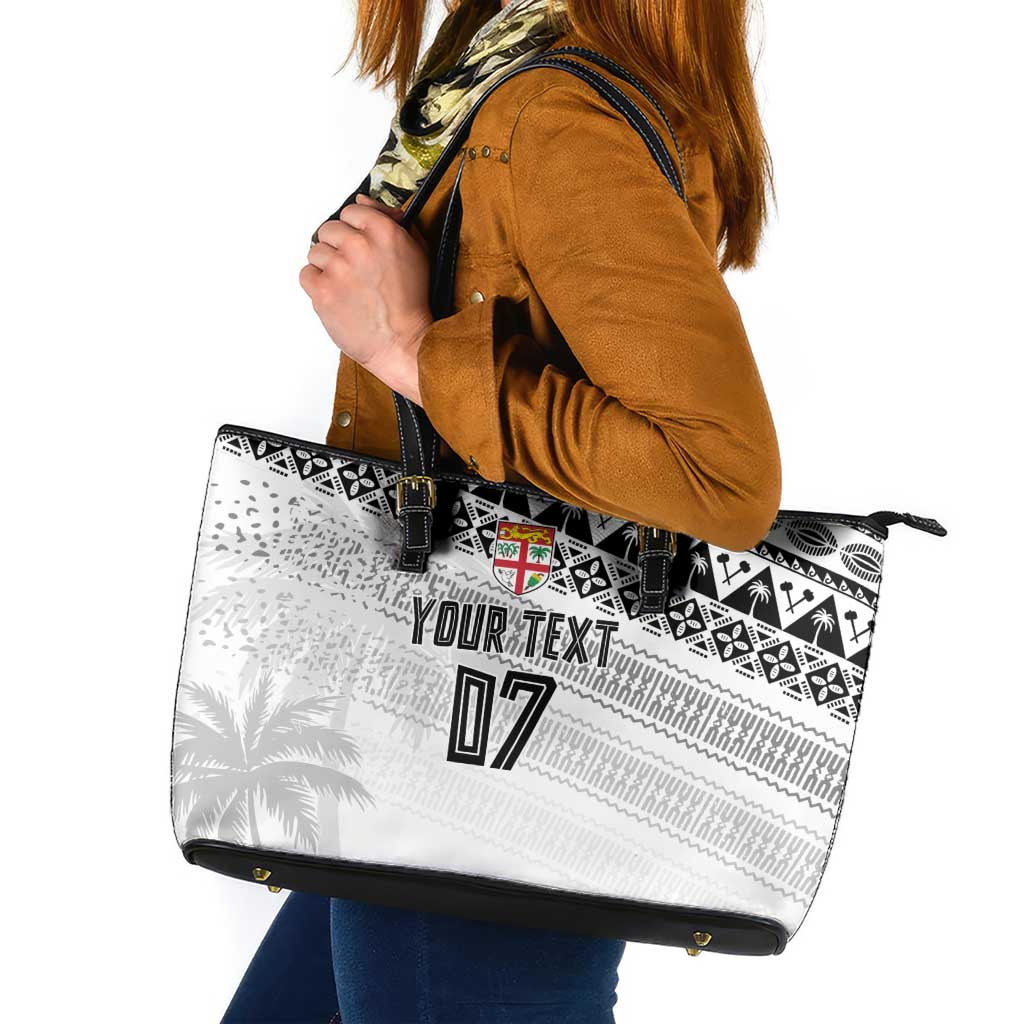 Fiji Rugby Custom Kaiviti Masi Leather Tote Bag Black - Polynesian Pride