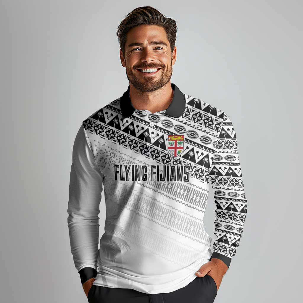 Fiji Rugby Custom Kaiviti Masi Long Sleeve Polo Shirt Black - Polynesian Pride