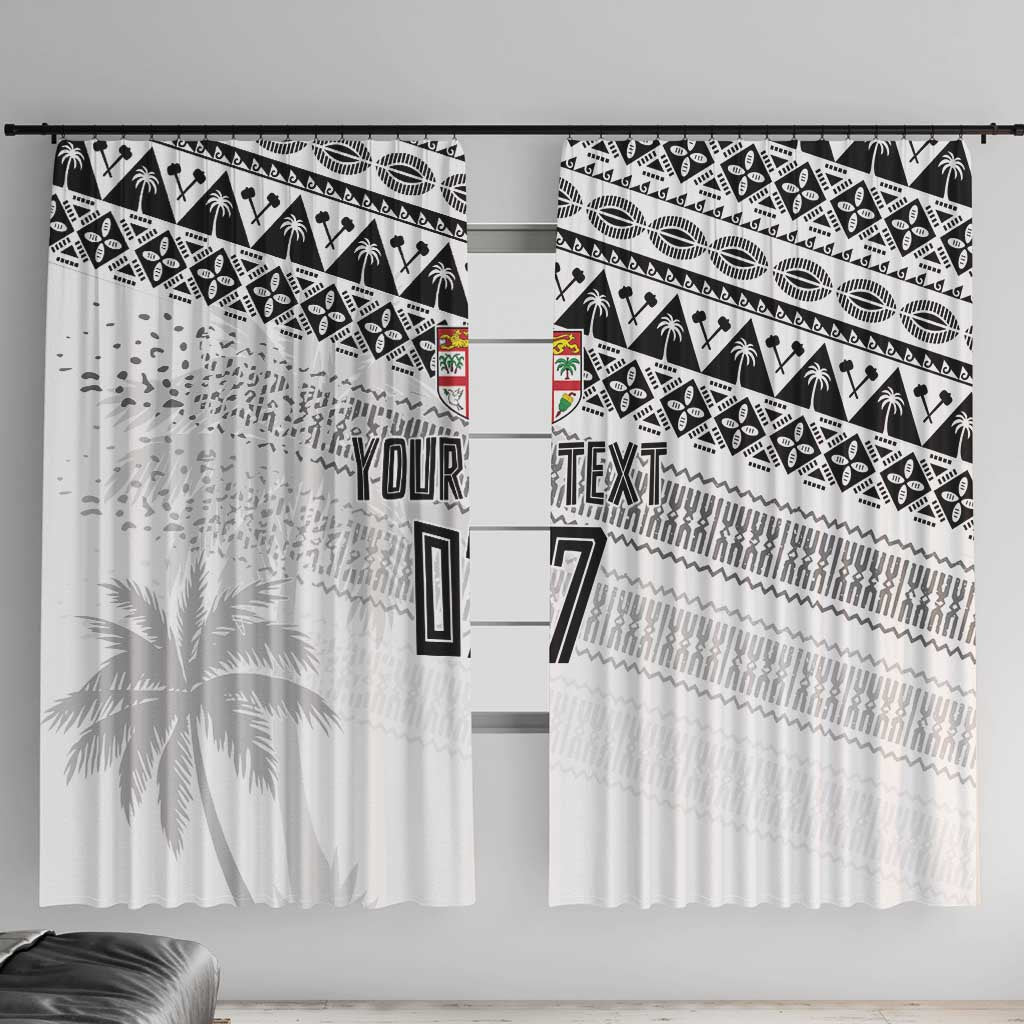 Fiji Rugby Custom Kaiviti Masi Window Curtain Black LT7 With Hooks Black - Polynesian Pride