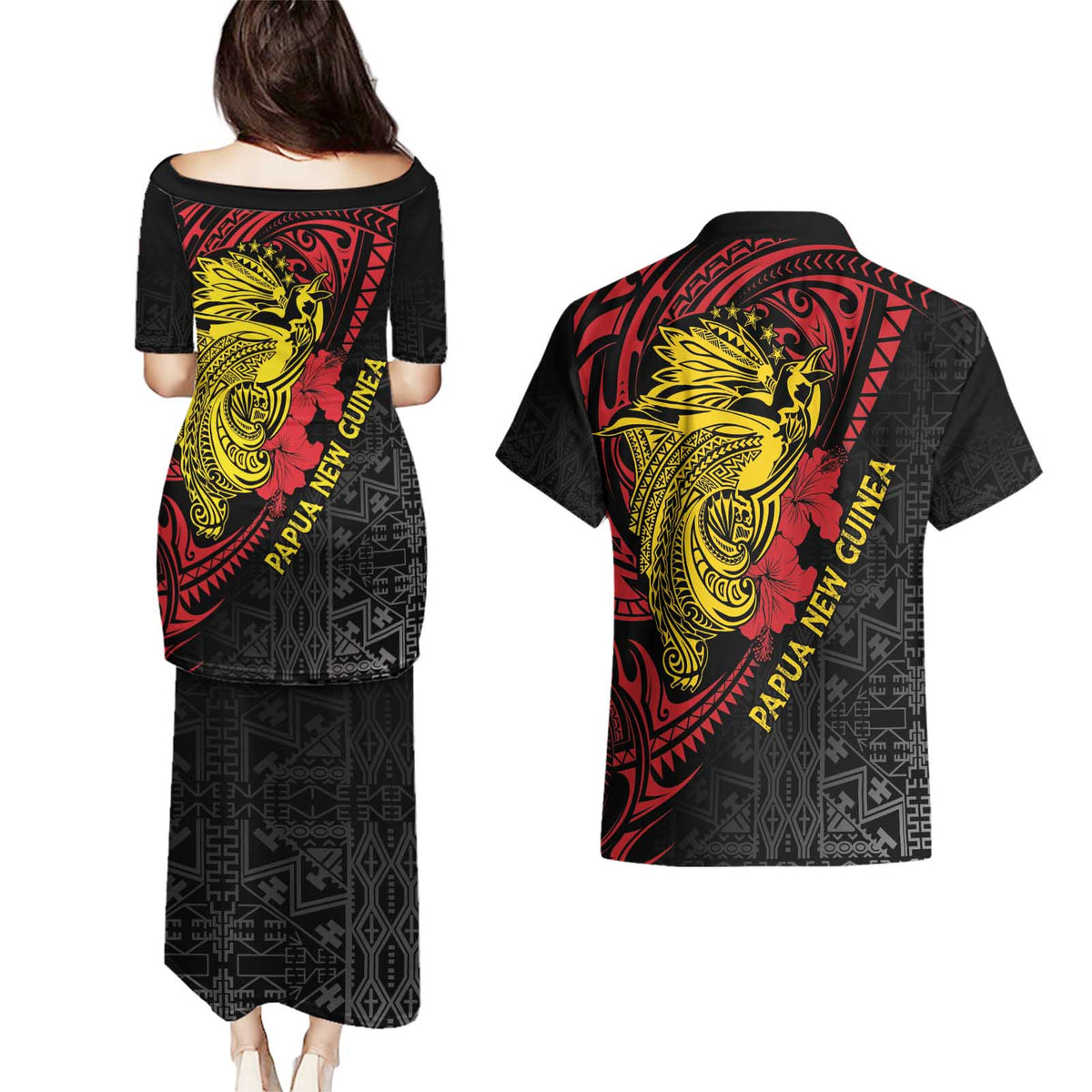 Papua New Guinea 49th Independence Day Couples Matching Puletasi and Hawaiian Shirt Motuan Revareva Bird-of-Paradise