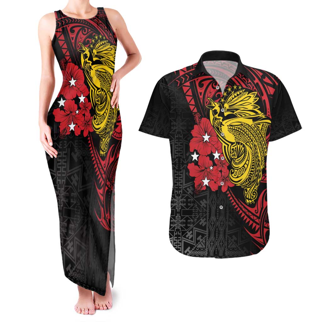Papua New Guinea 49th Independence Day Couples Matching Tank Maxi Dress and Hawaiian Shirt Motuan Revareva Bird-of-Paradise