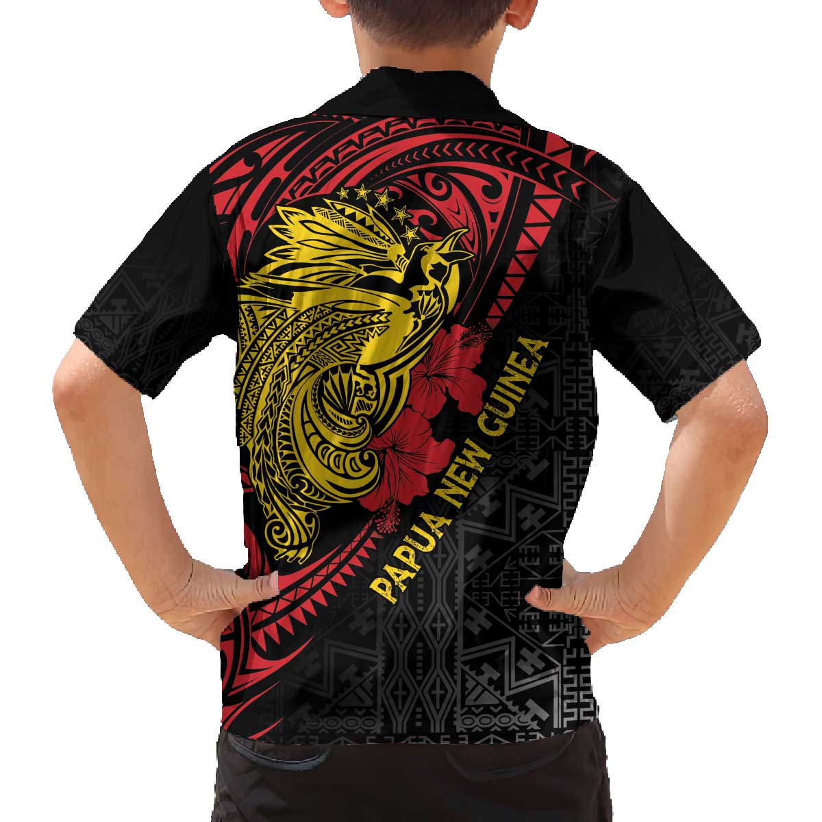Papua New Guinea 49th Independence Day Family Matching Off The Shoulder Long Sleeve Dress and Hawaiian Shirt Motuan Revareva Bird-of-Paradise LT7 - Polynesian Pride