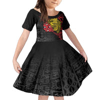 Papua New Guinea 49th Independence Day Family Matching Short Sleeve Bodycon Dress and Hawaiian Shirt Motuan Revareva Bird-of-Paradise LT7 Daughter's Dress Black - Polynesian Pride
