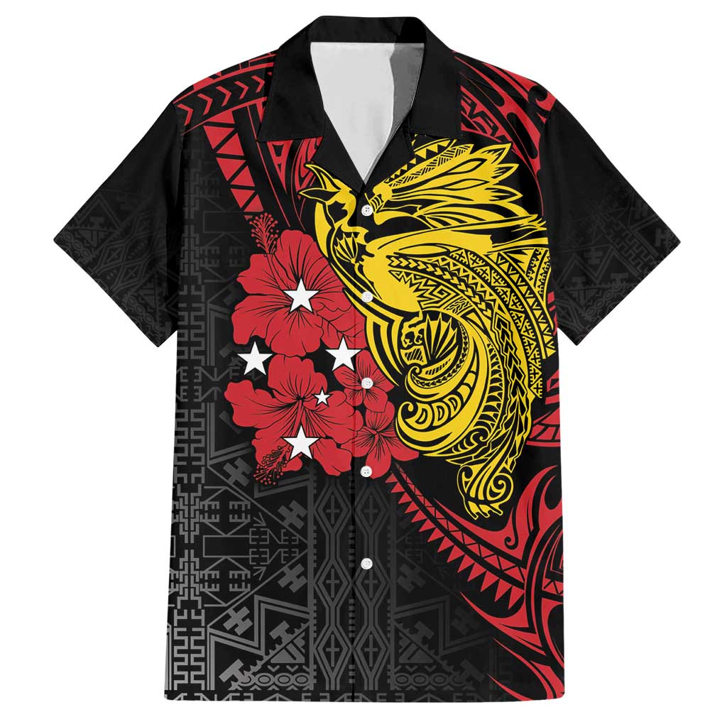 Papua New Guinea 49th Independence Day Family Matching Short Sleeve Bodycon Dress and Hawaiian Shirt Motuan Revareva Bird-of-Paradise LT7 Dad's Shirt - Short Sleeve Black - Polynesian Pride