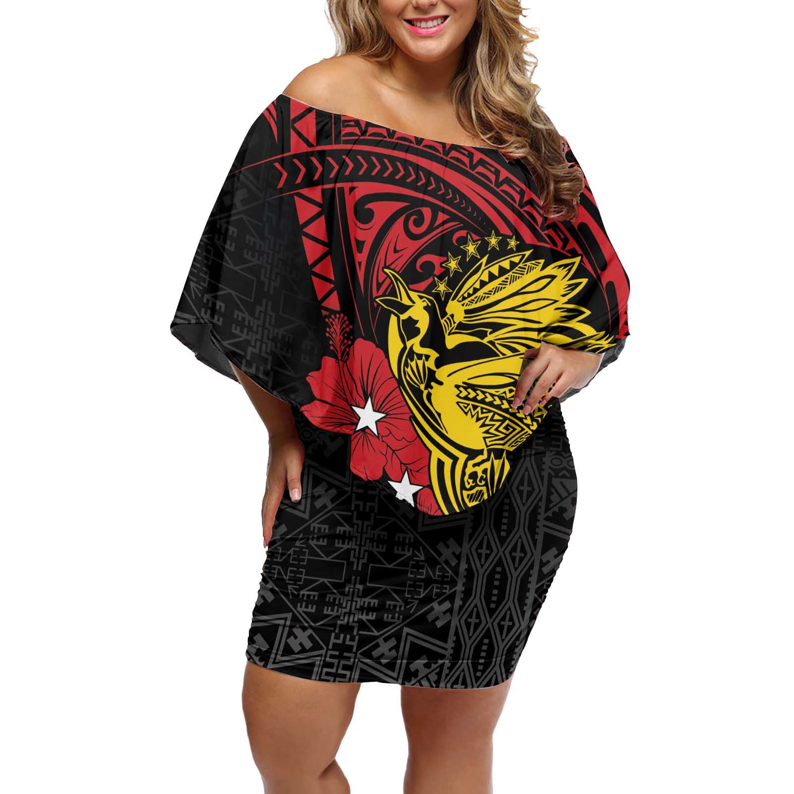 Papua New Guinea 49th Independence Day Off Shoulder Short Dress Motuan Revareva Bird-of-Paradise