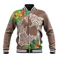Polynesia Baseball Jacket Sharks Duo Tropical Brown LT7 Unisex Brown - Polynesian Pride