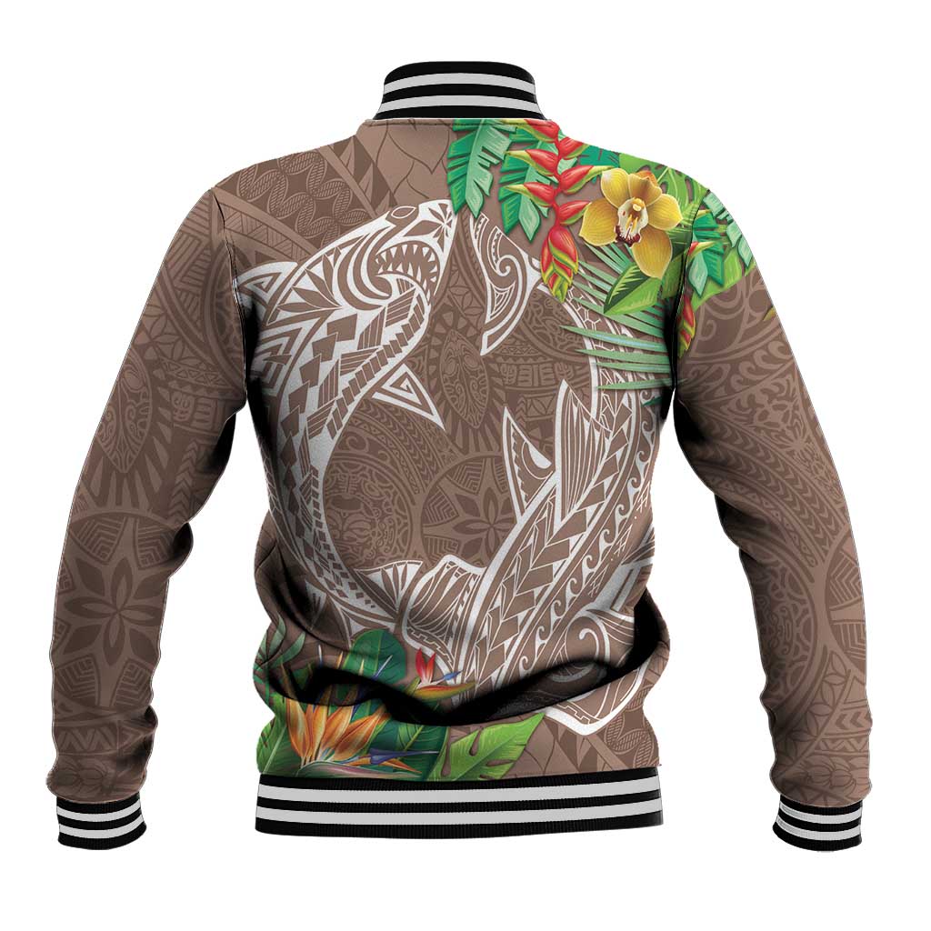 Polynesia Baseball Jacket Sharks Duo Tropical Brown LT7 - Polynesian Pride