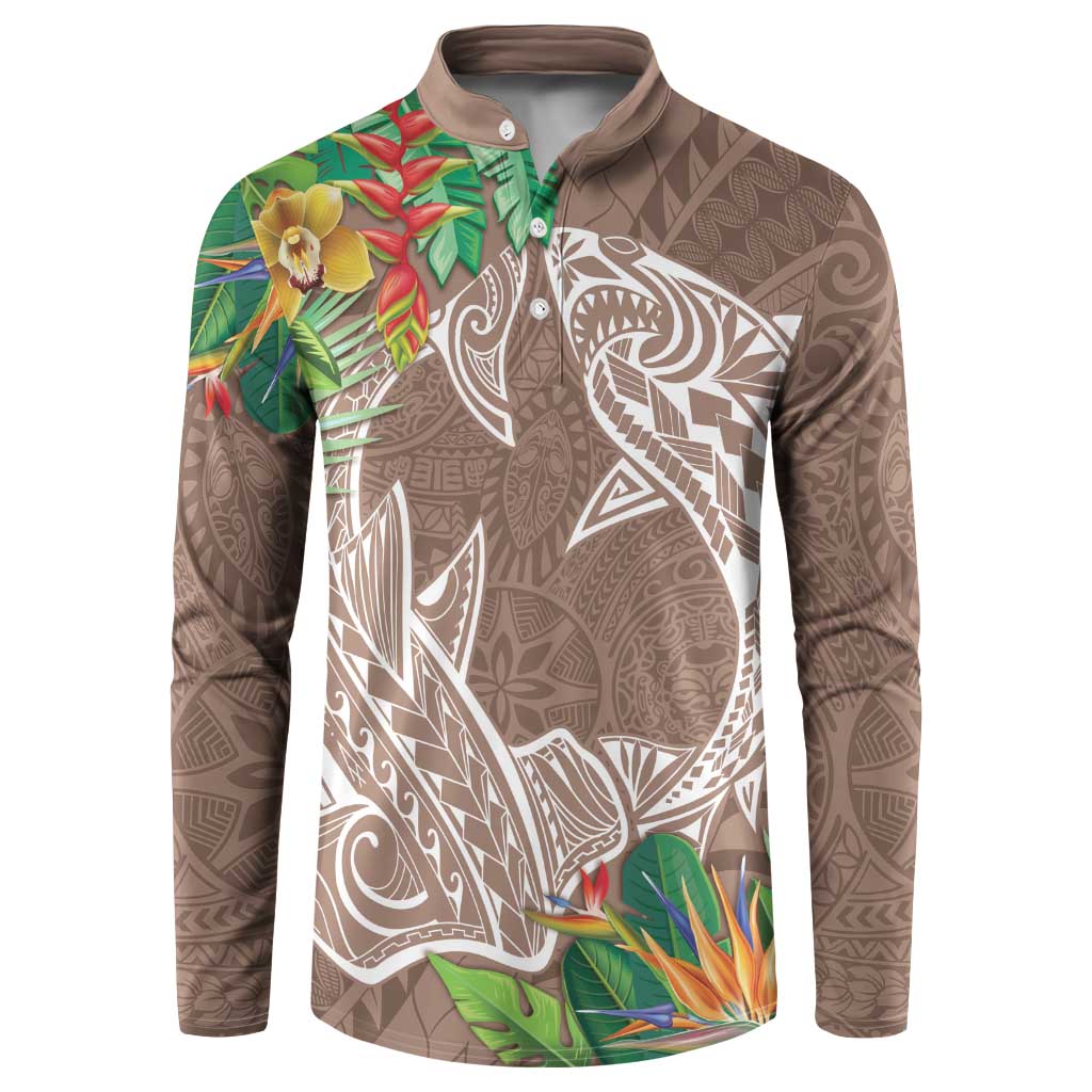 Polynesia Button Sweatshirt Sharks Duo Tropical Brown