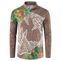 Polynesia Button Sweatshirt Sharks Duo Tropical Brown