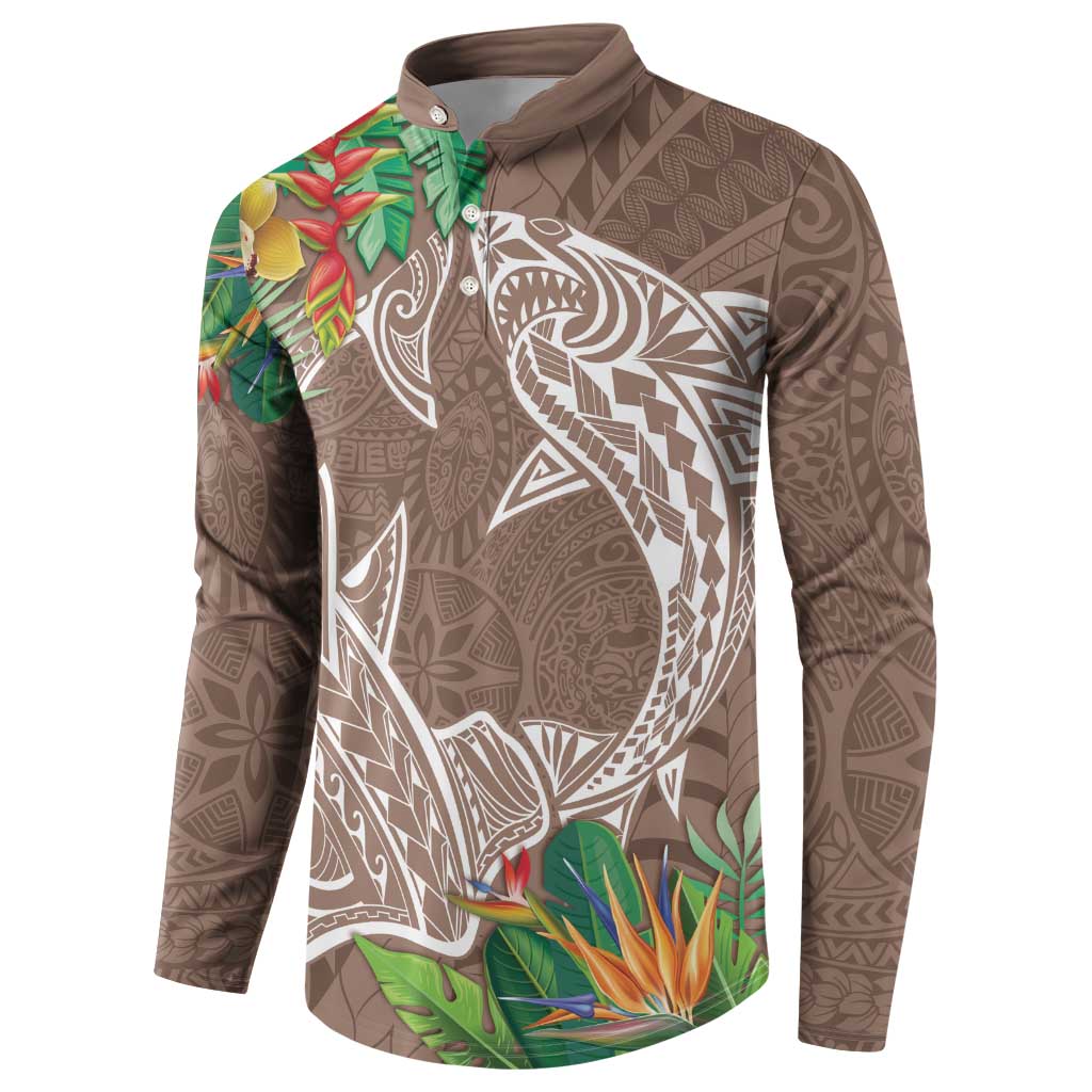 Polynesia Button Sweatshirt Sharks Duo Tropical Brown