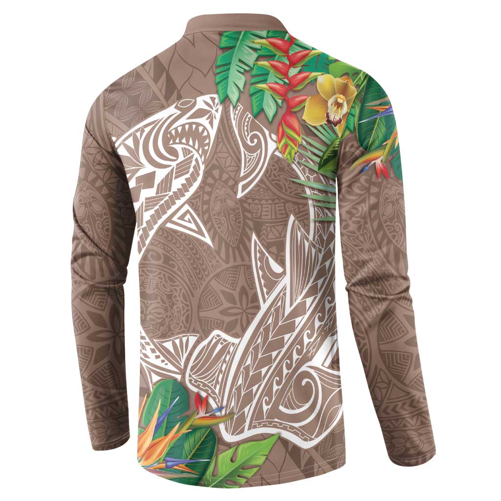 Polynesia Button Sweatshirt Sharks Duo Tropical Brown