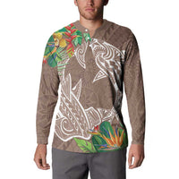 Polynesia Button Sweatshirt Sharks Duo Tropical Brown