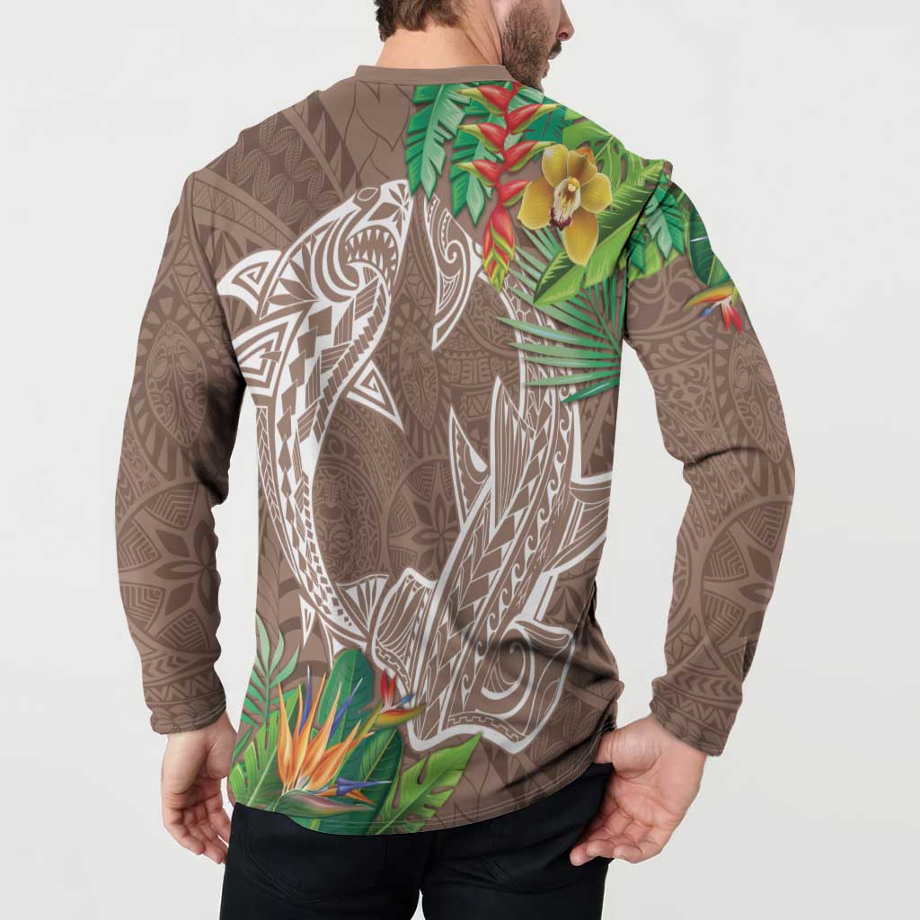 Polynesia Button Sweatshirt Sharks Duo Tropical Brown