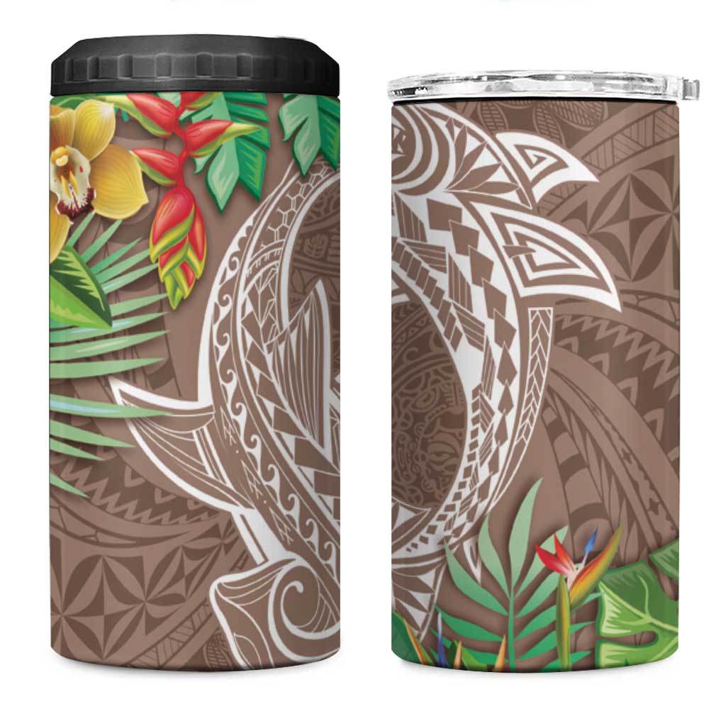 Polynesia 4 in 1 Can Cooler Tumbler Sharks Duo Tropical Brown