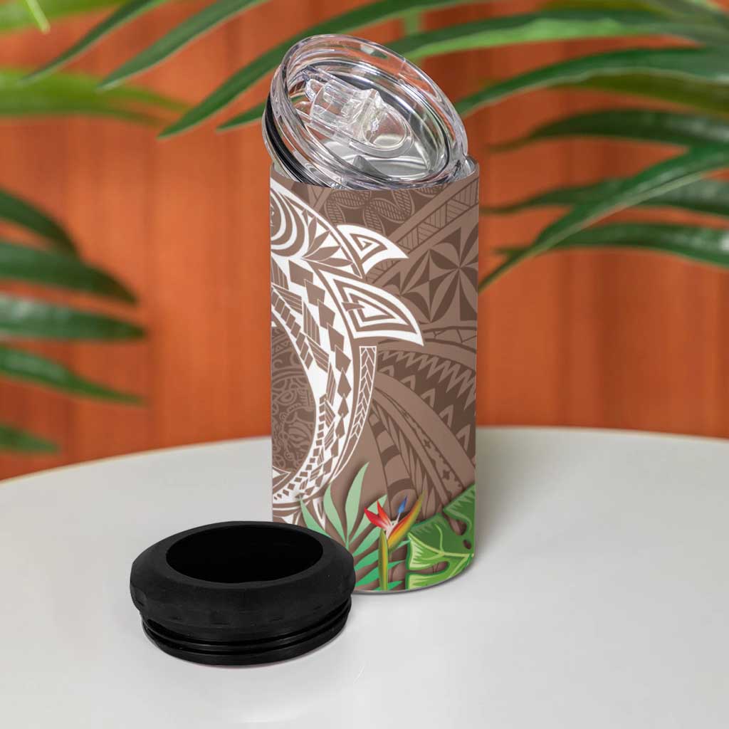 Polynesia 4 in 1 Can Cooler Tumbler Sharks Duo Tropical Brown