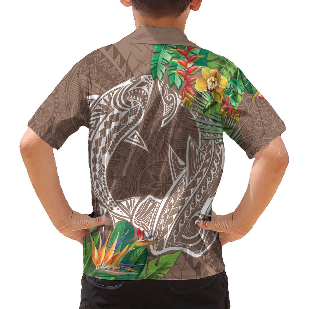 Polynesia Family Matching Tank Maxi Dress and Hawaiian Shirt Sharks Duo Tropical Brown