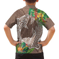 Polynesia Family Matching Tank Maxi Dress and Hawaiian Shirt Sharks Duo Tropical Brown