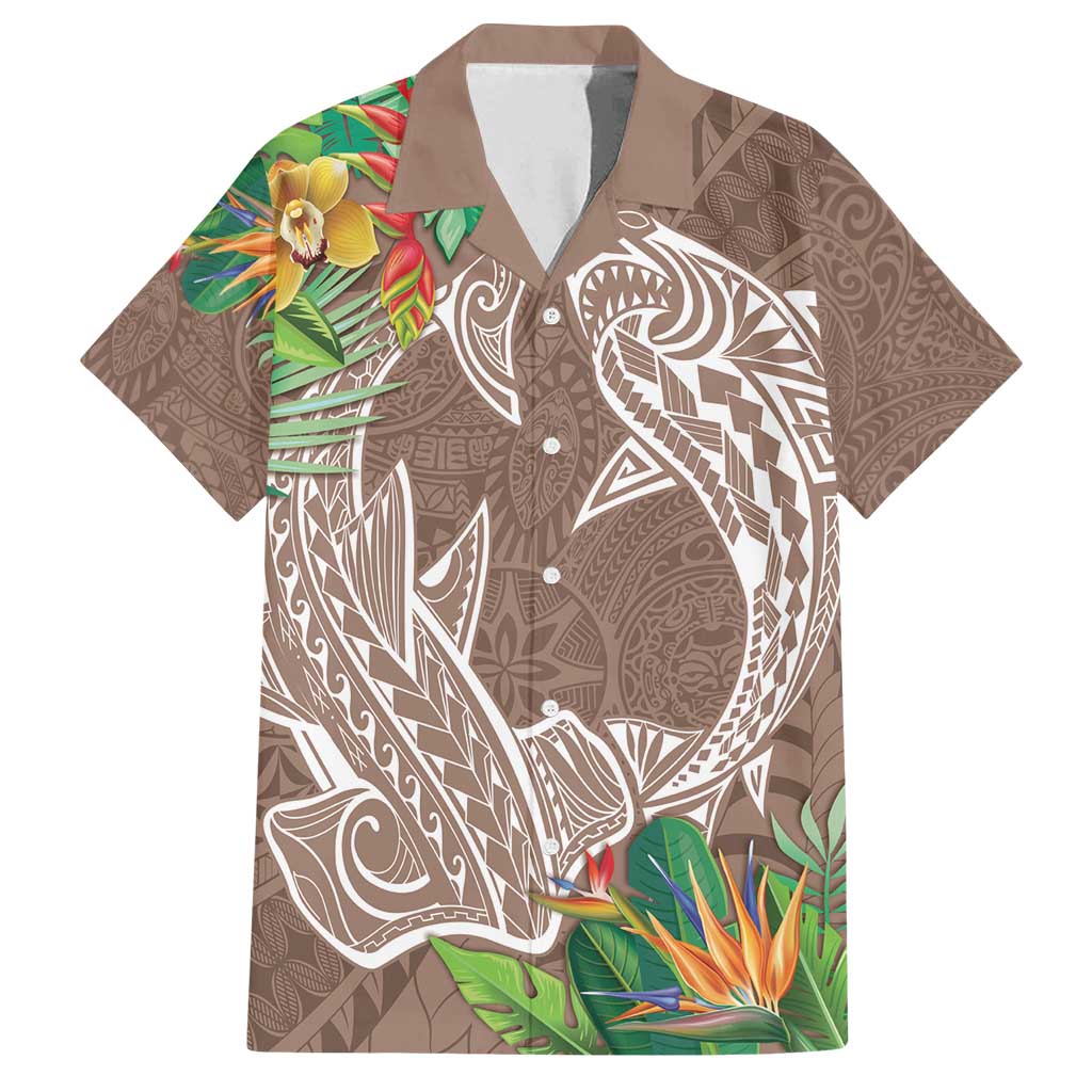 Polynesia Family Matching Tank Maxi Dress and Hawaiian Shirt Sharks Duo Tropical Brown