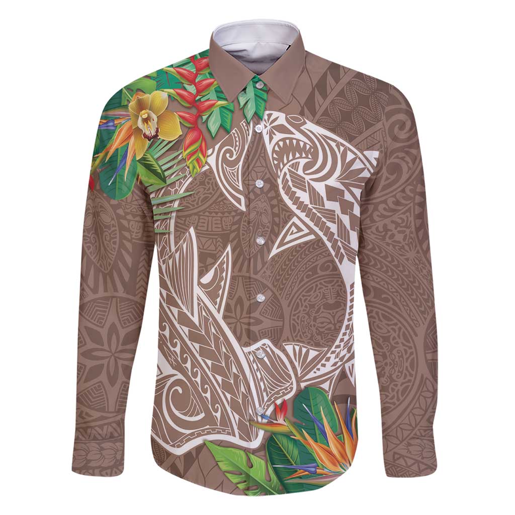 Polynesia Family Matching Tank Maxi Dress and Hawaiian Shirt Sharks Duo Tropical Brown