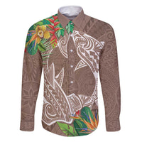 Polynesia Family Matching Tank Maxi Dress and Hawaiian Shirt Sharks Duo Tropical Brown