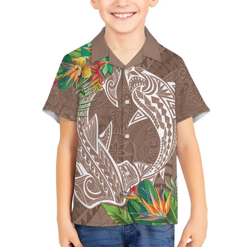 Polynesia Family Matching Tank Maxi Dress and Hawaiian Shirt Sharks Duo Tropical Brown