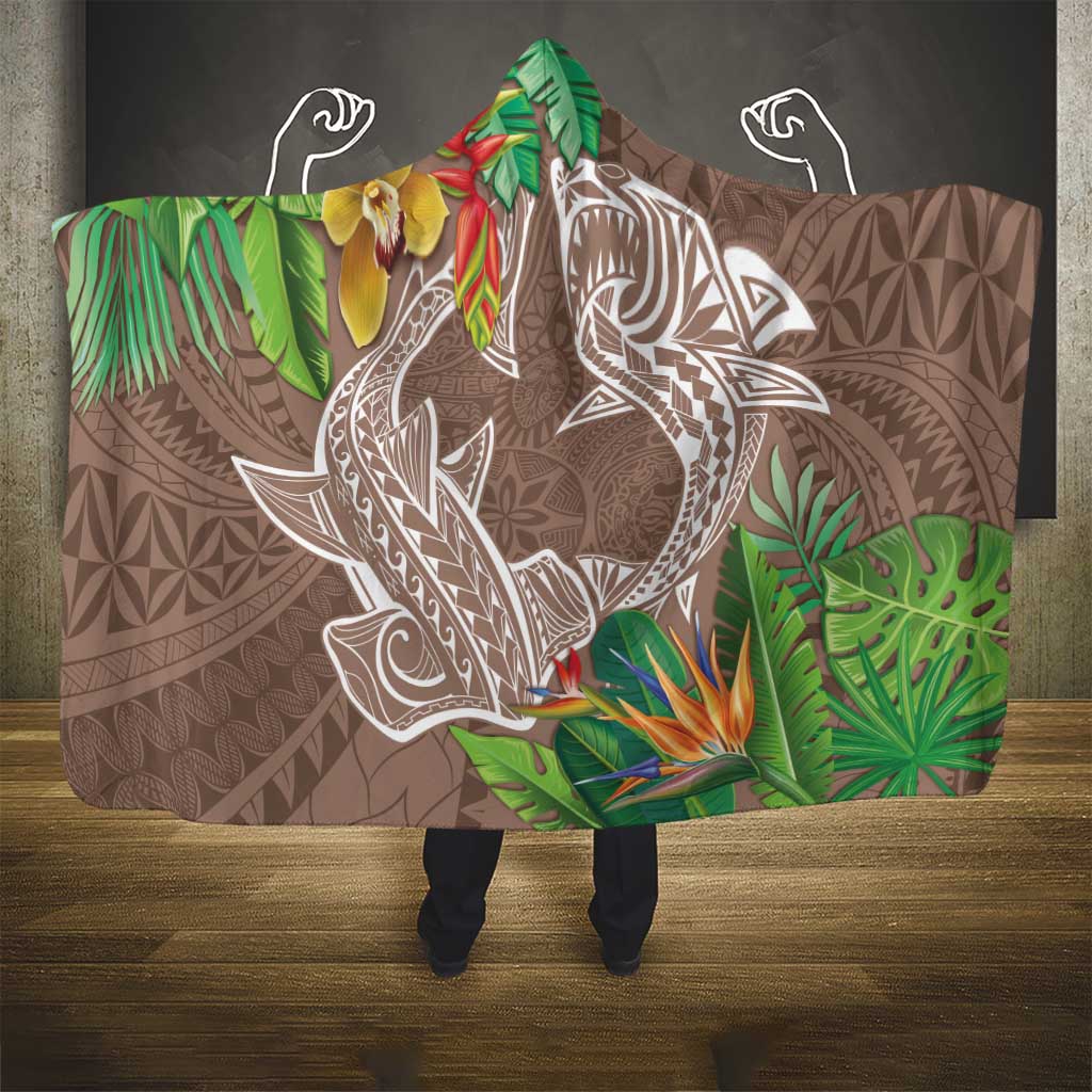 Polynesia Hooded Blanket Sharks Duo Tropical Brown