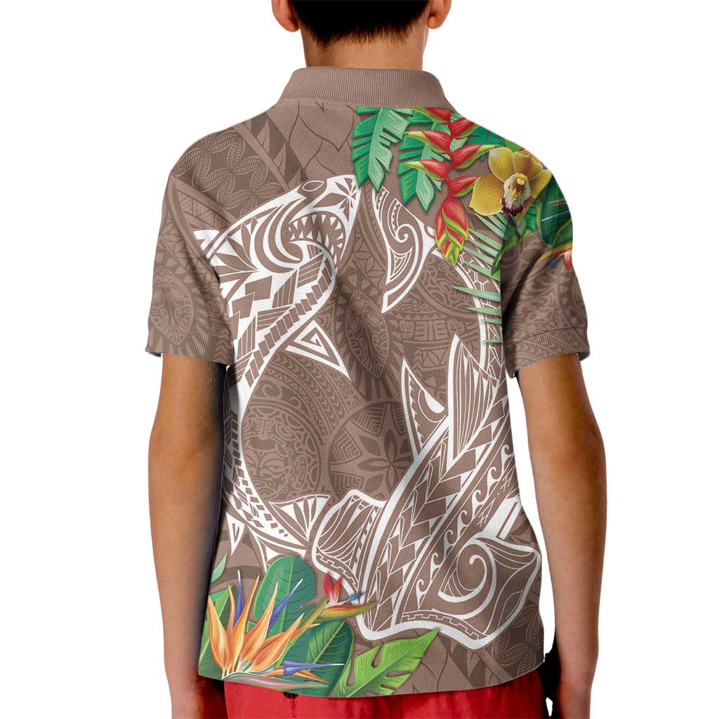 Polynesia Kid Polo Shirt Sharks Duo Tropical Brown LT7 - Polynesian Pride