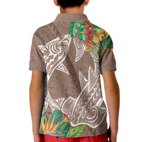 Polynesia Kid Polo Shirt Sharks Duo Tropical Brown LT7 - Polynesian Pride