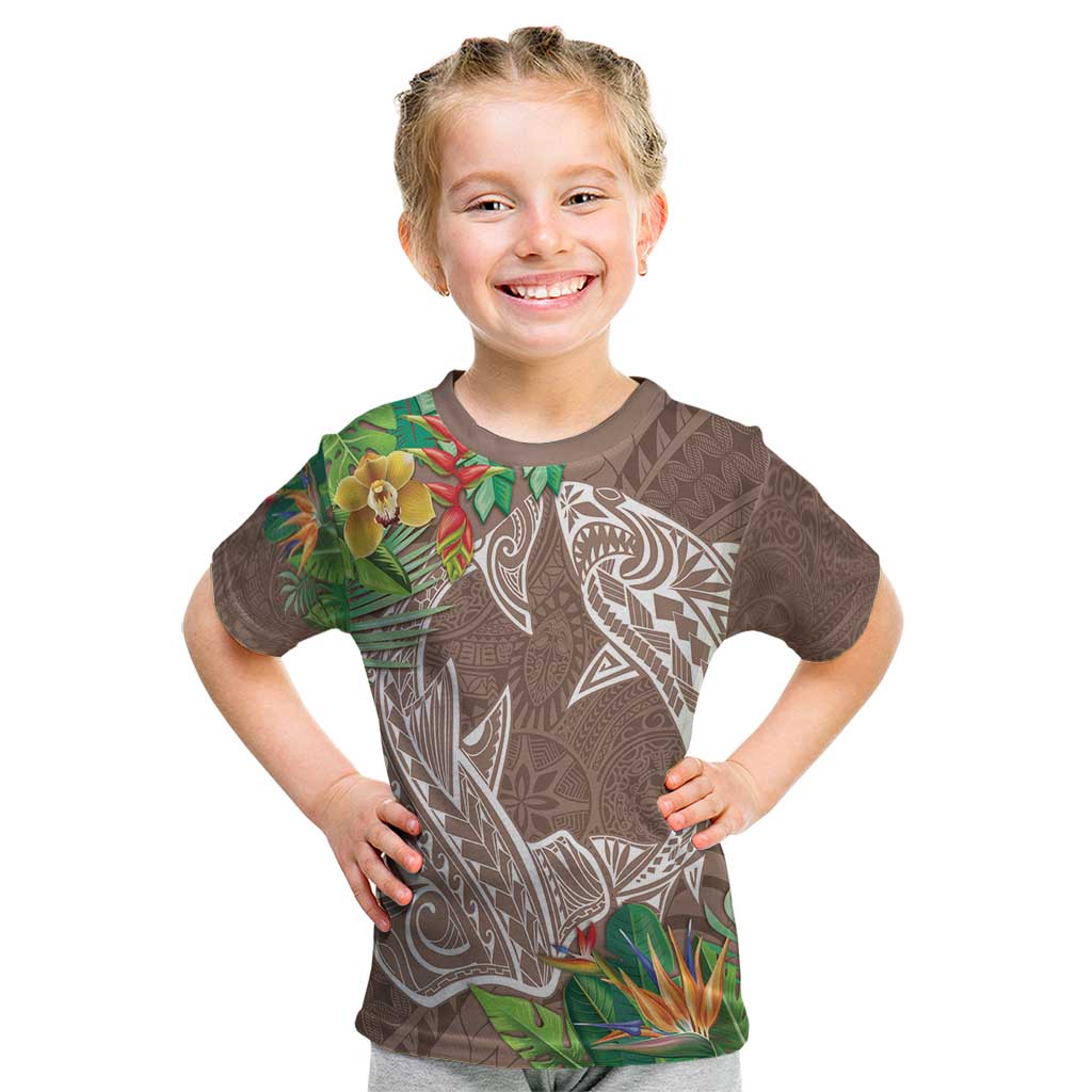 Polynesia Kid T Shirt Sharks Duo Tropical Brown LT7 Brown - Polynesian Pride