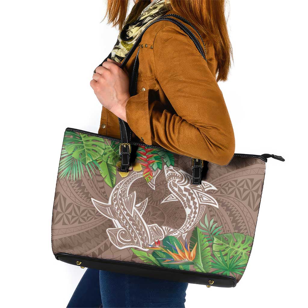 Polynesia Leather Tote Bag Sharks Duo Tropical Brown LT7 Brown - Polynesian Pride