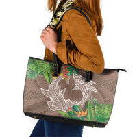 Polynesia Leather Tote Bag Sharks Duo Tropical Brown LT7 Brown - Polynesian Pride