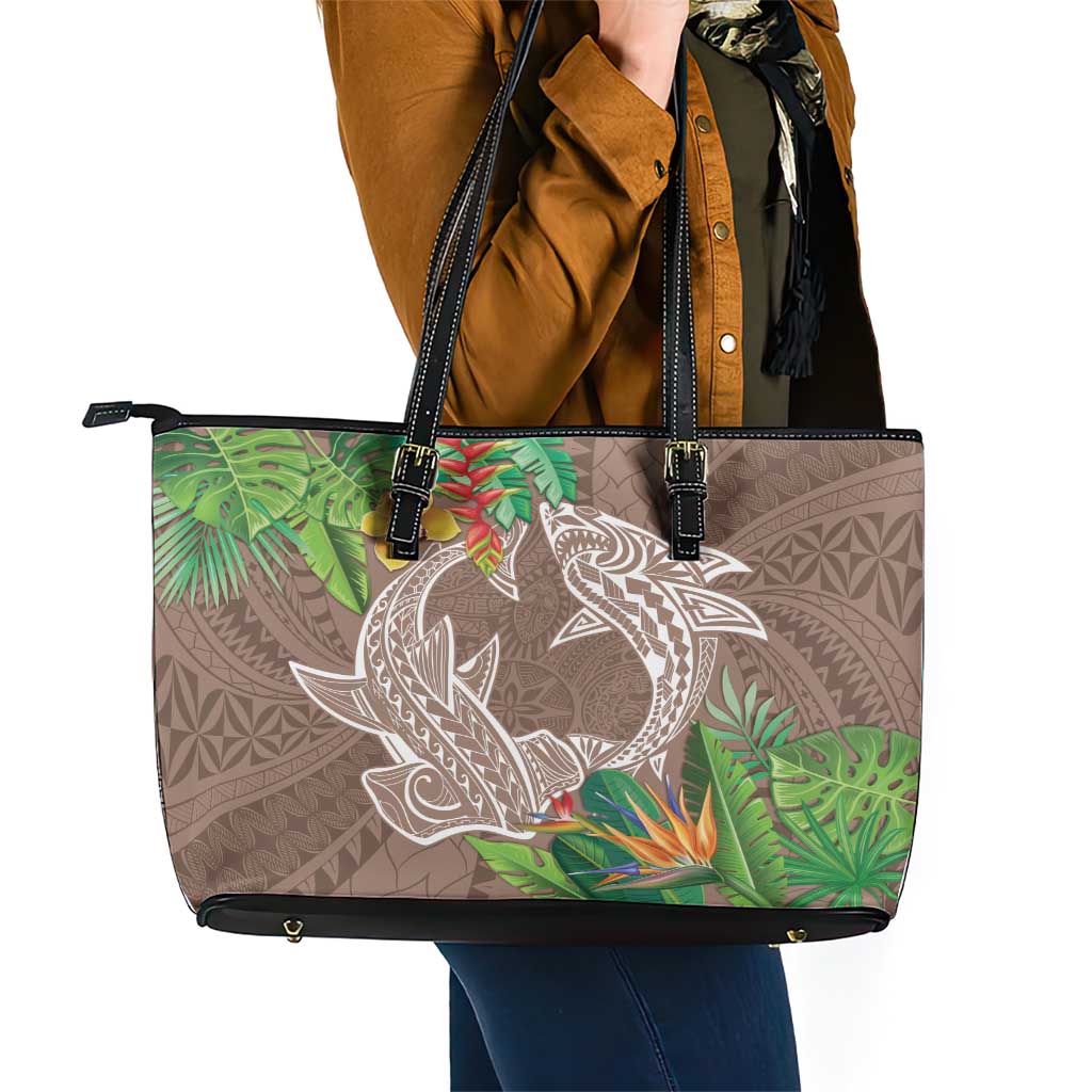 Polynesia Leather Tote Bag Sharks Duo Tropical Brown LT7 - Polynesian Pride