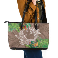 Polynesia Leather Tote Bag Sharks Duo Tropical Brown LT7 - Polynesian Pride