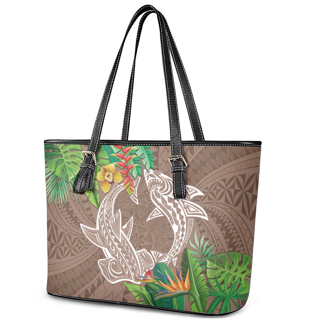 Polynesia Leather Tote Bag Sharks Duo Tropical Brown LT7 - Polynesian Pride