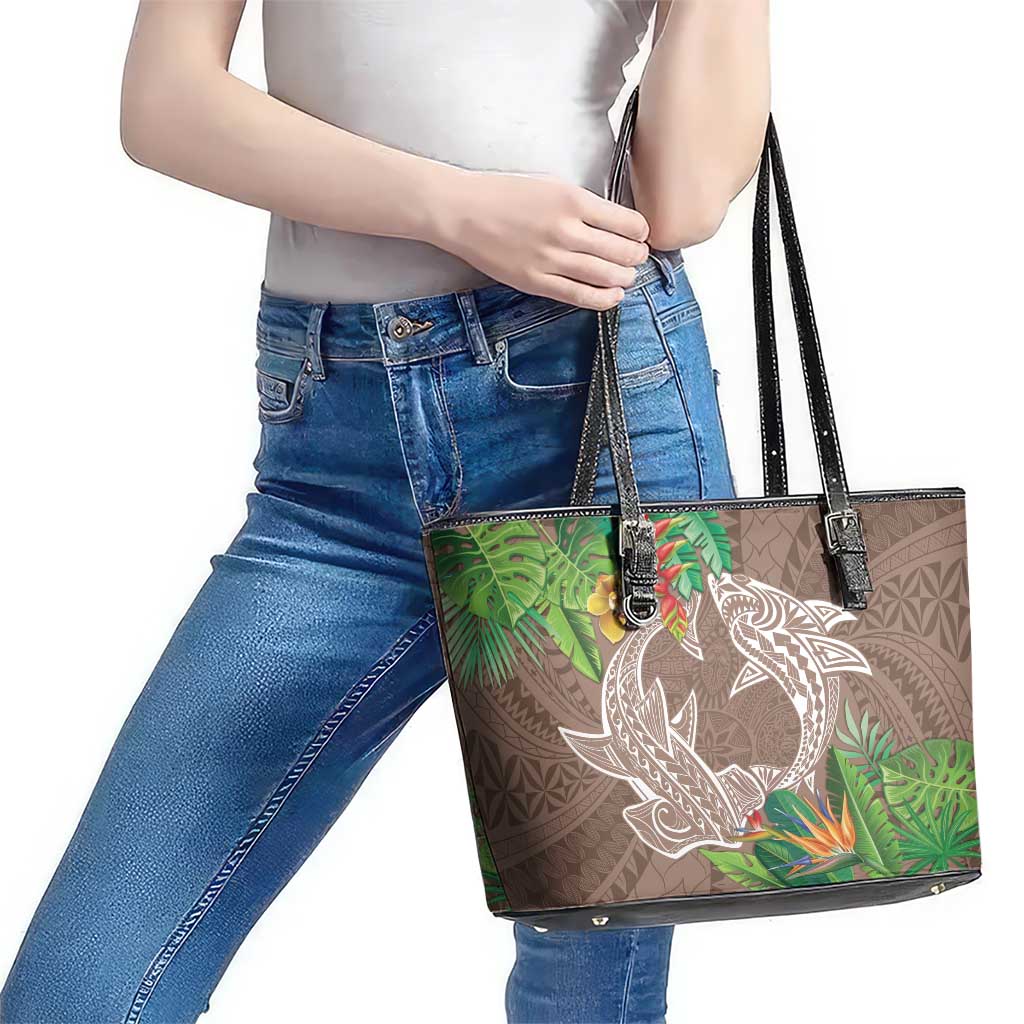 Polynesia Leather Tote Bag Sharks Duo Tropical Brown LT7 - Polynesian Pride