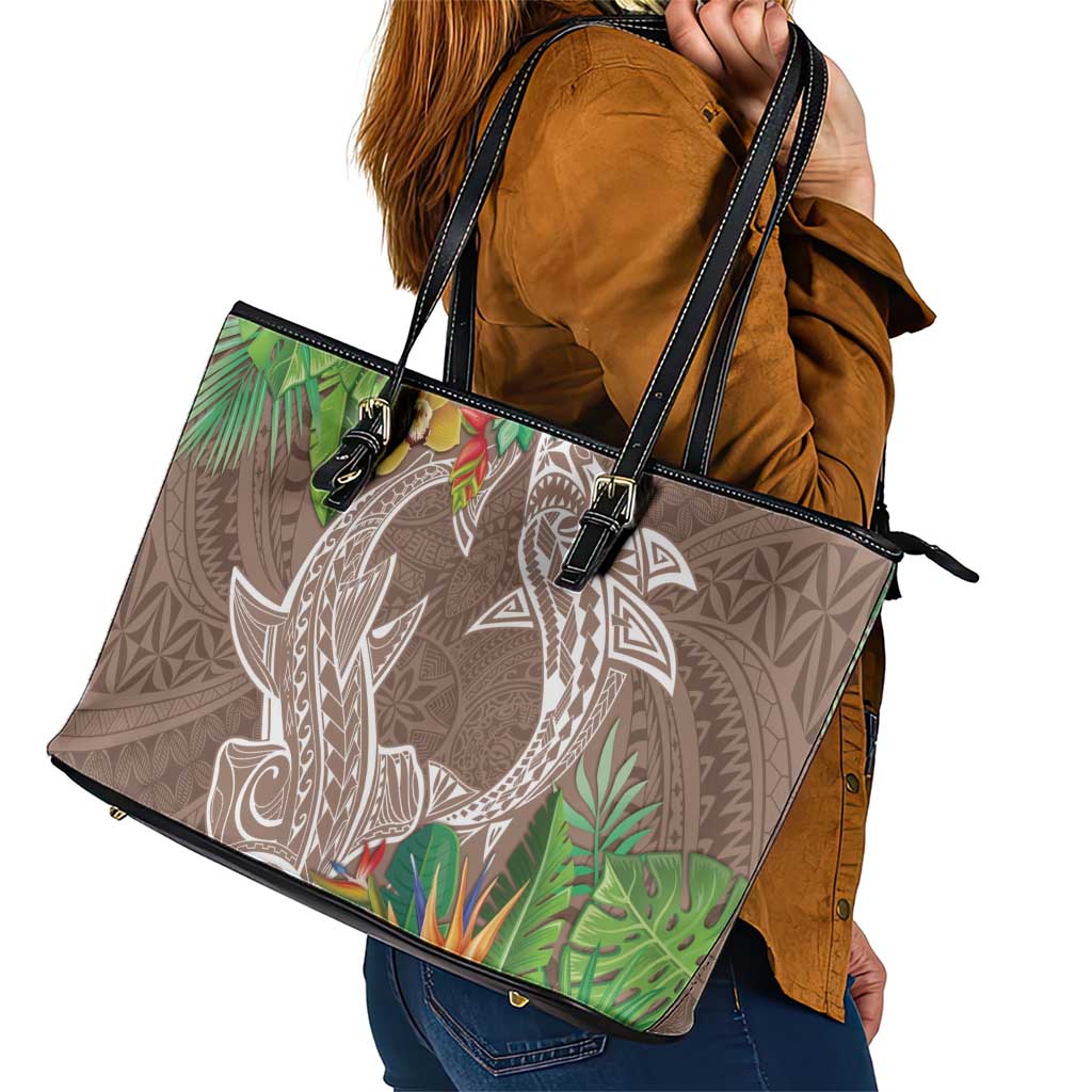 Polynesia Leather Tote Bag Sharks Duo Tropical Brown LT7 - Polynesian Pride